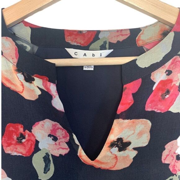 Cabi Navy and Floral Semi Shear Long Sleeve Top - Picture 4 of 8